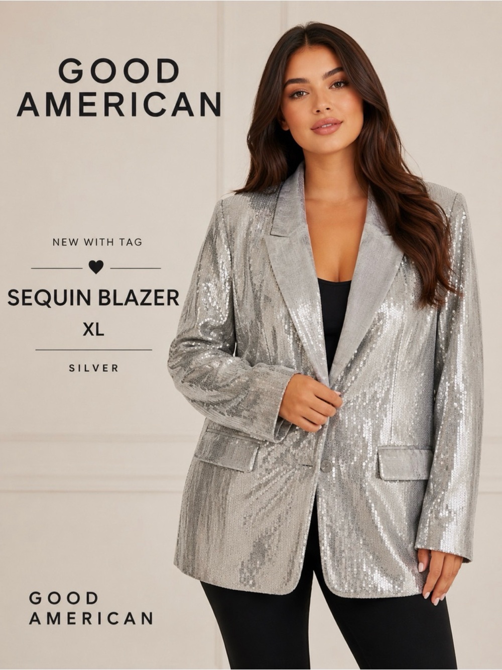 Good American NWT lightweight Silver Sequin Blazer XL